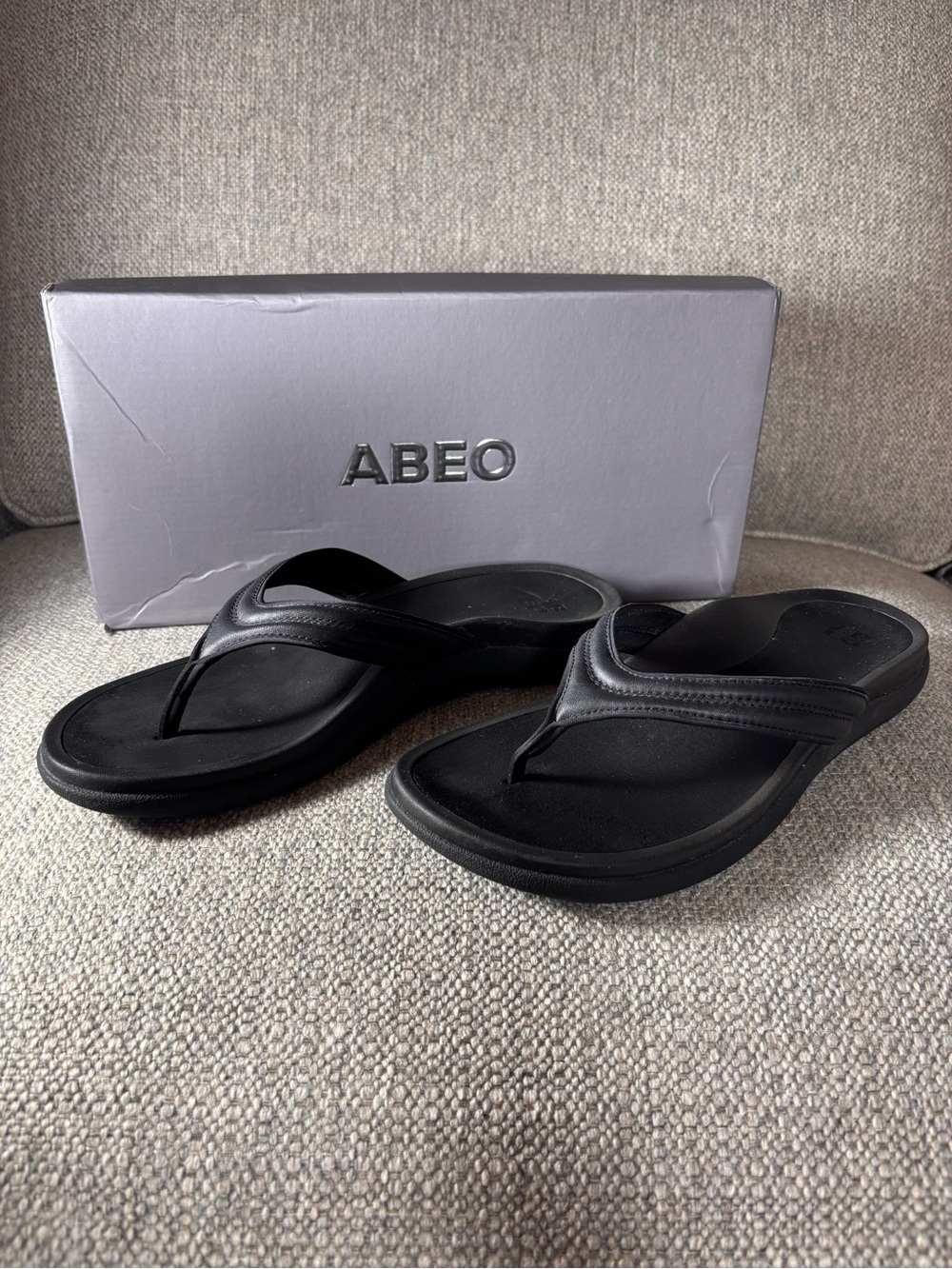 ABEO Women's Laguna Thin Strap Orthotic Flip Flop Sandals Black Size 9.5